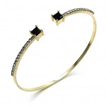 Gold Filled Individual Bangle with Black Cubic Zirconia and White Micro Pave Polished Golden Tone