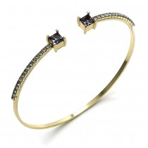Gold Filled Individual Bangle with Amethyst Cubic Zirconia and White Crystal Polished Golden Tone