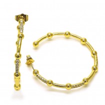 Gold Filled Hoop Earrings 4mmx45mm With White Micro Pave Polished Finish Golden Tone