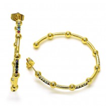 Gold Filled Hoop Earrings 4mmx45mm With Multicolor Micro Pave Polished Finish Golden Tone