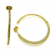 Gold Filled Hoop Earrings 2.5mmx45mm With Multicolor Cubic Zirconia Polished Finish Golden Tone