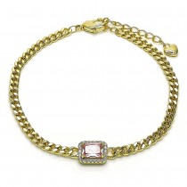 Gold Filled Fancy Bracelet with Pink Cubic Zirconia and White Micro Pave Polished Golden Tone