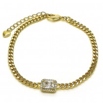Gold Filled Fancy Bracelet with White Cubic Zirconia and White Micro Pave Polished Golden Tone