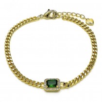 Gold Filled Fancy Bracelet with Green Cubic Zirconia and White Micro Pave Polished Golden Tone