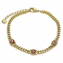 Gold Filled Fancy Bracelet Evil Eye Design Enamel Finish Golden Tone