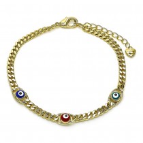 Gold Filled Fancy Bracelet Evil Eye Design Enamel Finish Golden Tone