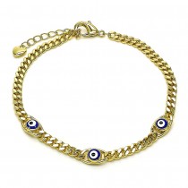 Gold Filled Fancy Bracelet Evil Eye Design Enamel Finish Golden Tone