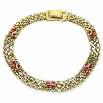 Gold Filled Fancy Bracelet Elephant Design Red Enamel Finish Golden Tone