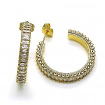 Gold Finish Stud Hoop Earring with White Cubic Zirconia Polished Golden Tone