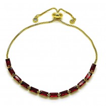 Gold Finish Adjustable Bolo Bracelet with Garnet Cubic Zirconia Polished Golden Tone