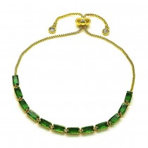 Gold Filled Adjustable Bolo Bracelet with Green Cubic Zirconia Polished Golden Tone