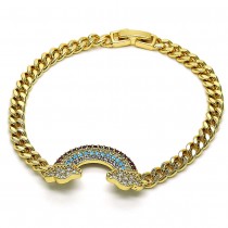 Gold Filled Fancy Bracelet Rainbow Design With Multicolor Stones Polished Finish Golden Tone