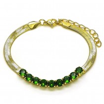 Gold Filled Fancy Bracelet Baguette Design with Green Cubic Zirconia Polished Golden Tone