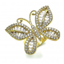 Gold Finish Multi Stone Ring Butterfly Design with White Cubic Zirconia Polished Golden Tone