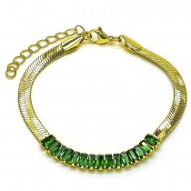Gold Finish Fancy Bracelet with Green Cubic Zirconia Polished Golden Tone