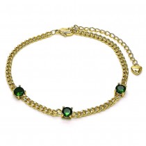 Gold Filled Fancy Bracelet with Green Cubic Zirconia Polished Golden Tone