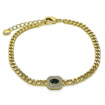 Gold Filled Fancy Bracelet with Green Cubic Zirconia and White Micro Pave Polished Golden Tone