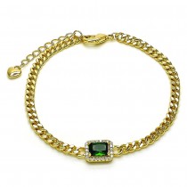 Gold Filled Fancy Bracelet with Green Cubic Zirconia and White Micro Pave Polished Golden Tone