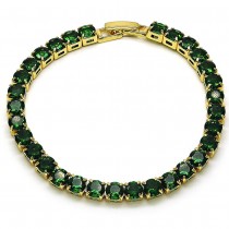 Gold Filled Tennis Bracelet with Green Cubic Zirconia Polished Golden Tone