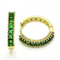 Gold Filled Huggie Hoop with Green Cubic Zirconia Polished Golden Tone