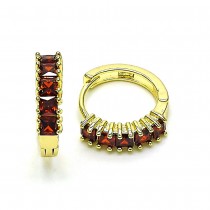 Gold Finish Huggie Hoop with Garnet Cubic Zirconia Polished Golden Tone