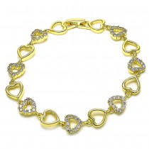 Gold Filled Fancy Bracelet  Heart Design with White Cubic Zirconia Polished Golden Finish
