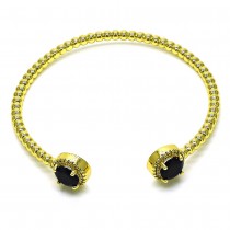 Gold Finish Individual Bangle with Black Cubic Zirconia and White Micro Pave Polished Golden Tone
