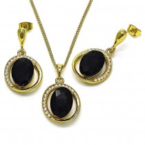 Gold Finish Earring and Pendant Set with Jet and Crystal Crystal Polished Golden Tone