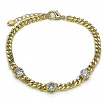 Gold Filled Fancy Bracelet Miami Cuban Design with White Cubic Zirconia Polished Golden Tone