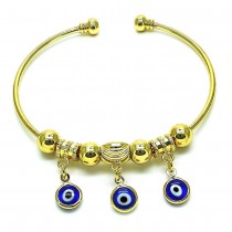 Gold Finish Individual Bangle with Sapphire Blue Crystal Polished Golden Tone
