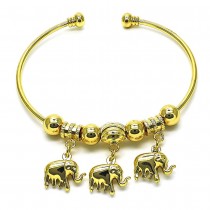 Gold Finish Individual Bangle Elephant Design Polished Golden Tone