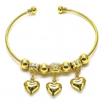 Gold Finish Individual Bangle Heart Design Polished Golden Tone