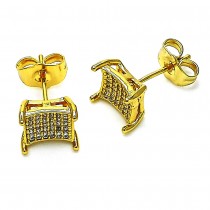 Gold Filled Stud Earring with White Micro Pave Polished Golden Finish