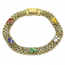 Gold Filled Fancy Bracelet Elephant Design Multicolor Enamel Finish Golden Tone