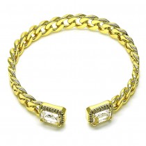 Gold Filled Individual Bangle Miami Cuban Design with White Cubic Zirconia and White Micro Pave Polished Golden Tone