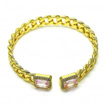 Gold Filled Individual Bangle Miami Cuban Design with Pink Cubic Zirconia and White Micro Pave Polished Golden Tone