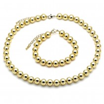 Gold Finish Necklace and Bracelet Ball Design Polished Golden Tone