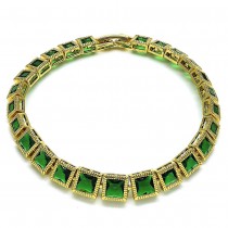 Gold Finish Fancy Bracelet with Emerald and White Cubic Zirconia Polished Golden Tone
