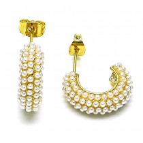 Gold Finish Stud Earring with Ivory Pearl Polished Golden Tone