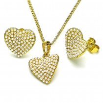 Gold Finish Earring and Pendant Adult Set Heart Design with Ivory Pearl Polished Golden Tone