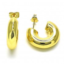 Gold Finish 29mm Stud Earring Hollow Design Polished Golden Tone