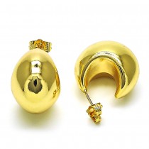 Gold Finish 30mm Stud Earring Hollow Design Polished Golden Tone
