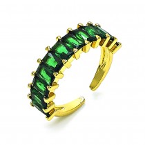 Gold Finish Multi Stone Ring Baguette Design with Green Cubic Zirconia Polished Golden Tone