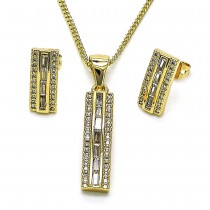 Gold Filled Earring and Pendant Set Baguette Design with White Cubic Zirconia and White Micro Pave Polished Golden Finish