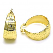 Gold Finish 02.170.0330.25 Small Hoop, Greek Key Design, Diamond Cutting Finish, Golden Tone