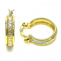 Gold Finish 21mm Small Hoop Greek Key Design Polished Tri Tone