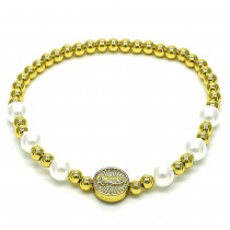Gold Finish Fancy Bracelet and Guadalupe with Ivory Pearl Polished Golden Tone