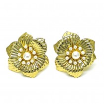 Gold Finish Stud Earring Flower Design Golden Tone