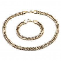 Gold Finish Necklace and Bracelet Square Franco Design Polished Golden Tone
