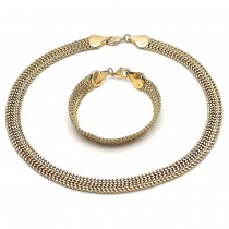 Gold Finish Necklace and Bracelet Diamond Cutting Finish Golden Tone